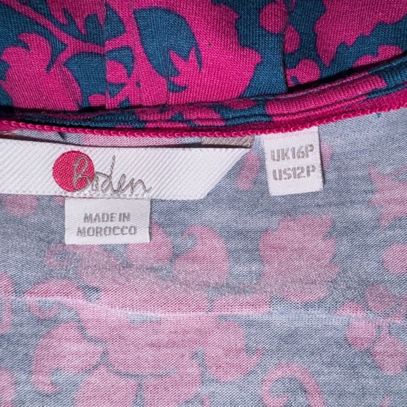 Boden Lola Wrap Jersey Dress Pink Navy Blue Floral Size 12P - Picture 13 of 13